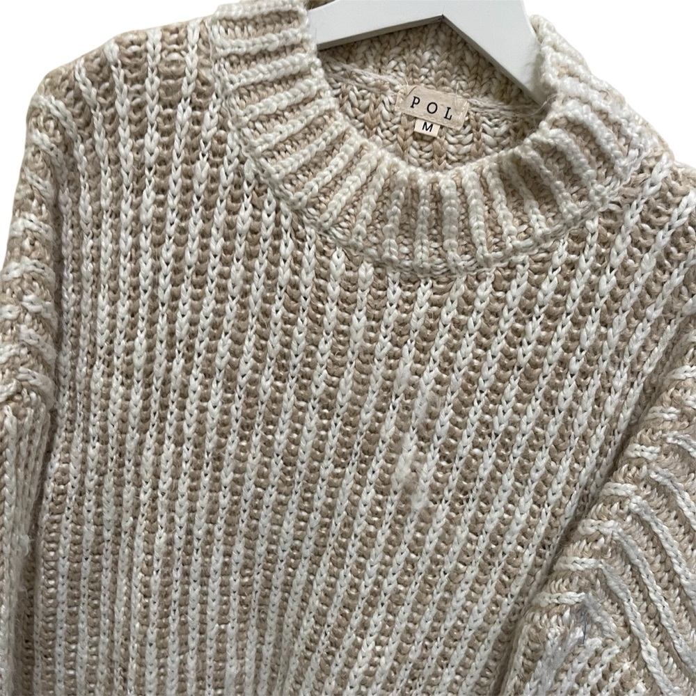 POL Atria Two-Tone Woven Wool Blend Mock Neck Sweater Size Medium - Picture 7 of 11